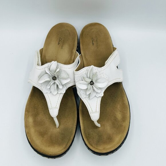 Clarks Womens Sandals Size 11 M White Flower Floral Thong Flip Flops Comfort - Picture 5 of 11